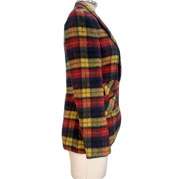 Vintage G.J. Forbes Tartan Plaid Faux Fur Blazer Jacket Size Small - Picture 2 of 12